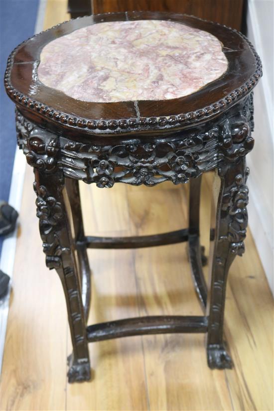 A Chinese rosewood and marble stand, H.61cm